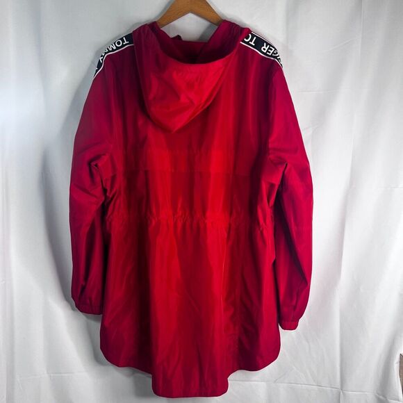 Tommy Hilfiger Logo Red Hooded Drawstring Waist Windbreaker Full Zip Size XL - Picture 2 of 13